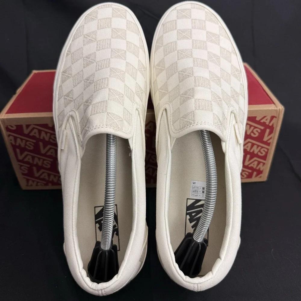 VANS Classic SlipOn Skate Shoes Stitch Checkerboard Marshmallow Wht Mens Size 13